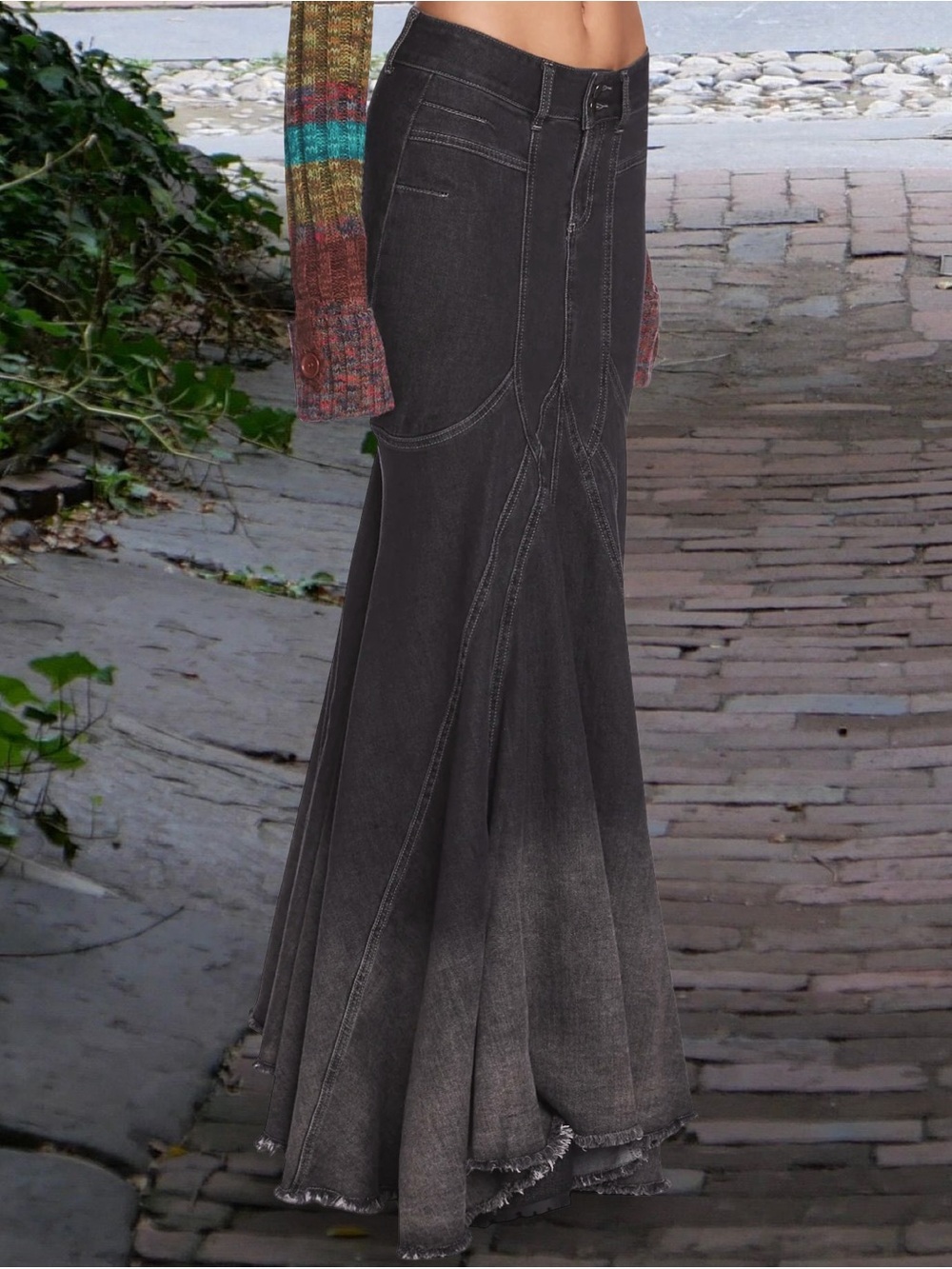 NWT Dolls Kill Current Mood Fight Against Destruction Denim Maxi Skirt